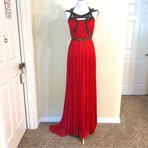 CATHERINE DEANE Silk $995 Neiman Marcus red Gladiator formal maxi dress beaded 6